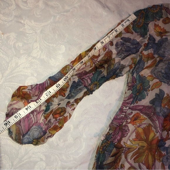 ELENA Baldi 100% Silk Outer Floral Bell Sleeve Short Dress Sz Small - Picture 7 of 10